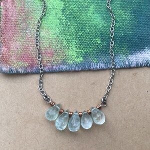 Hand Crafted Silver Necklace with Aquamarine Drops